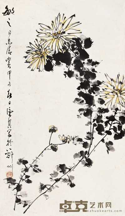康师尧 1984年作 菊花 立轴 82×46cm